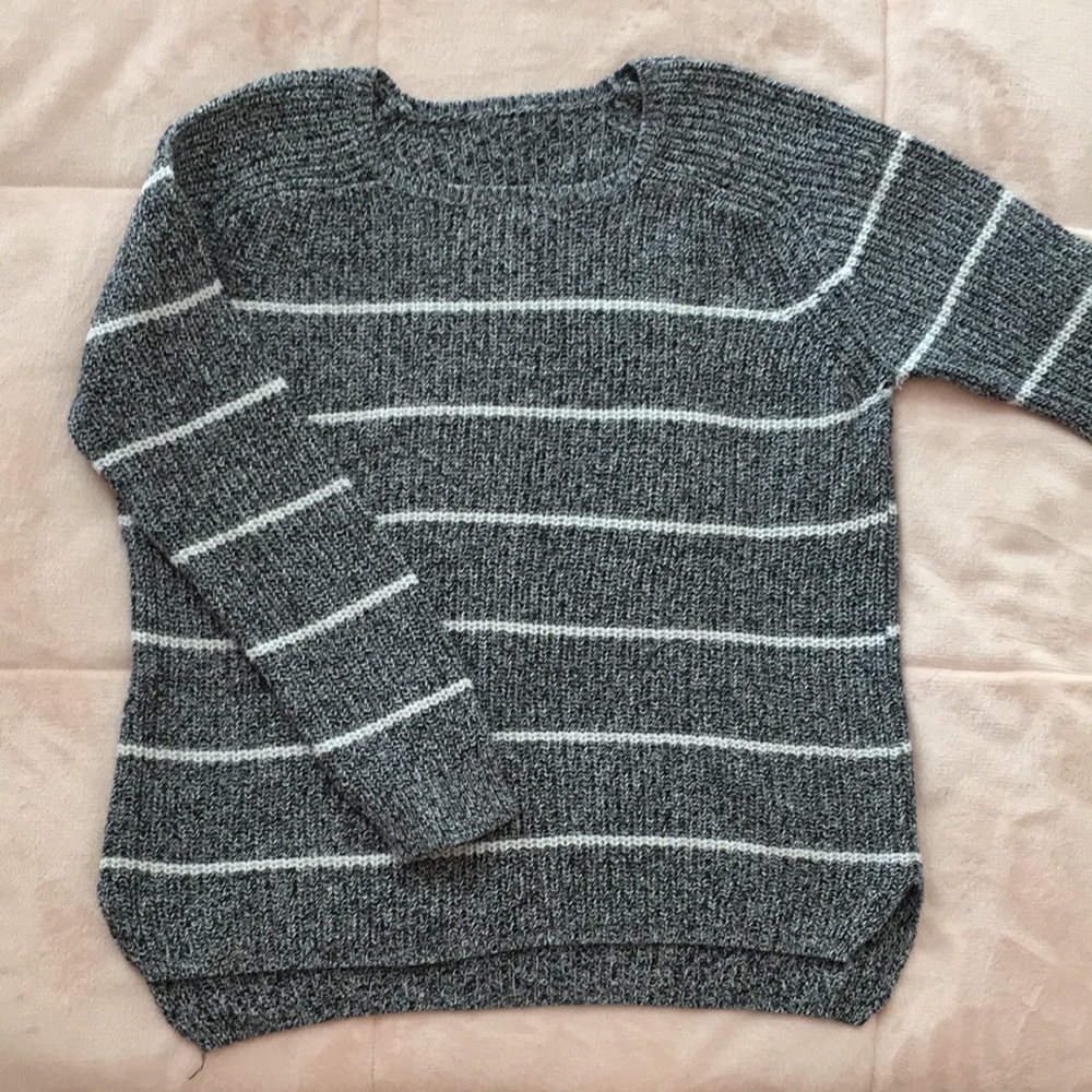 Cozy gray and white striped sweater